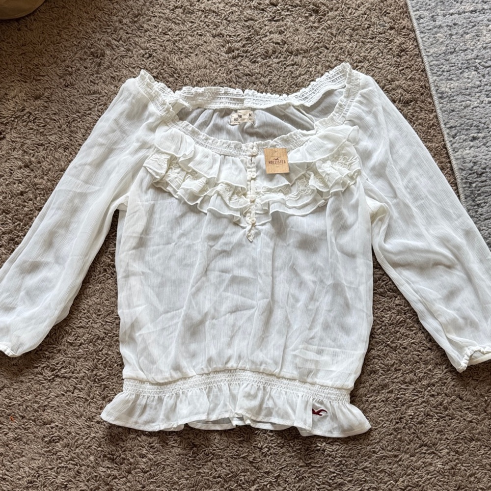 Hollister White Ruffle Peasant Tunic Blouse